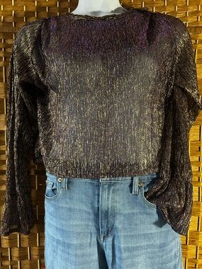 Zara W&B Collection Metallic Sheer Top M NWT Gold Shimmer Party Blouse